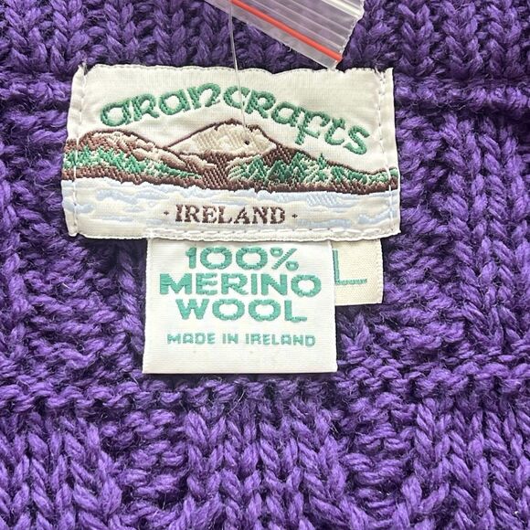 Aran Crafts Women’s Merino Wool Full Zip Sweater Jacket Cardigan Purple Large - Picture 5 of 7